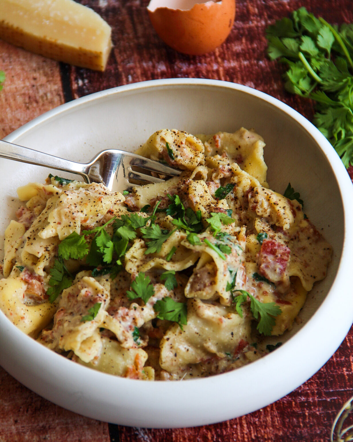 Tortellini Carbonara Super snel, makkelijk & lekker smeuïg